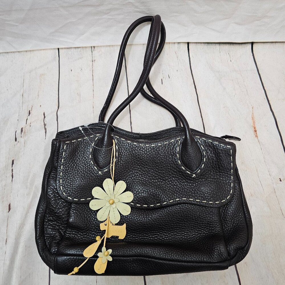 RADLEY Brown Soft Leather Handbag w/Floral Cut Out Leather Charm